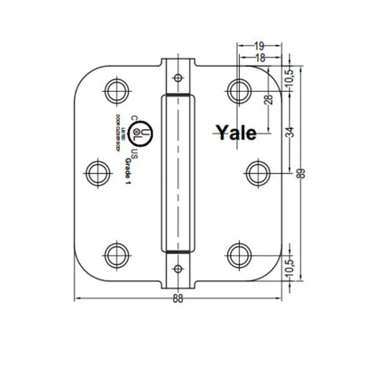 Bisagra Con Resorte Yale 3.5 x 3.5 Pulgadas Inoxidable
