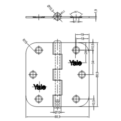 Pack 3 Bisagra Canto Redondo Yale 3,5x3,5 Pulgadas Satinado