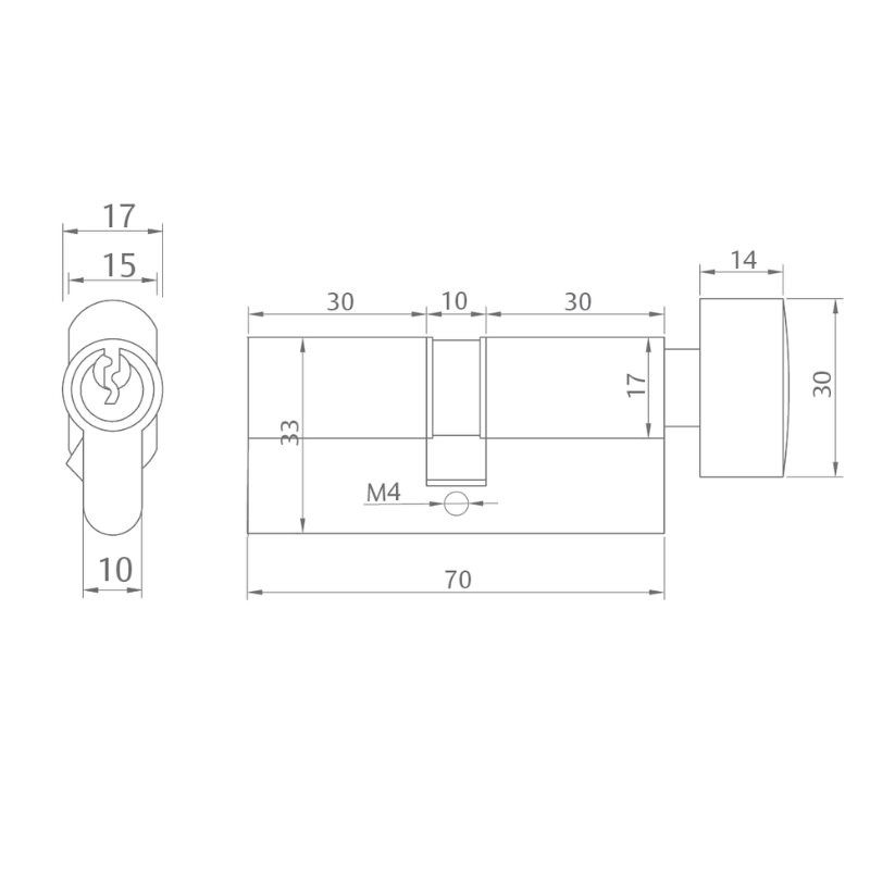 Cilindro Euro Yale 70 mm Llave/Perilla