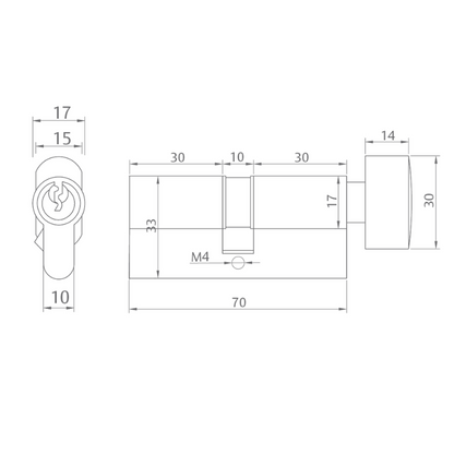 Cilindro Euro Yale 70 mm Llave/Perilla