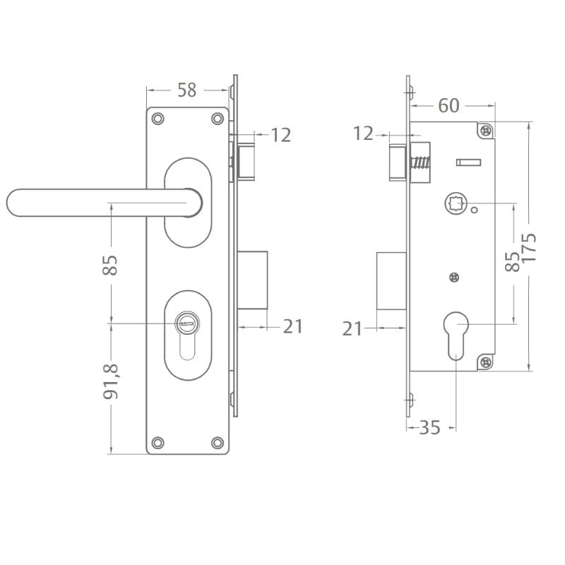 Cerradura Embutida Roma Puerta Abatir B35 Perfil Aluminio