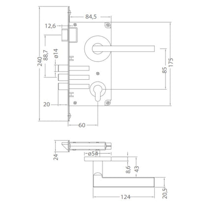 Cerradura Embutida Milano B40 Oficina Dormitorio